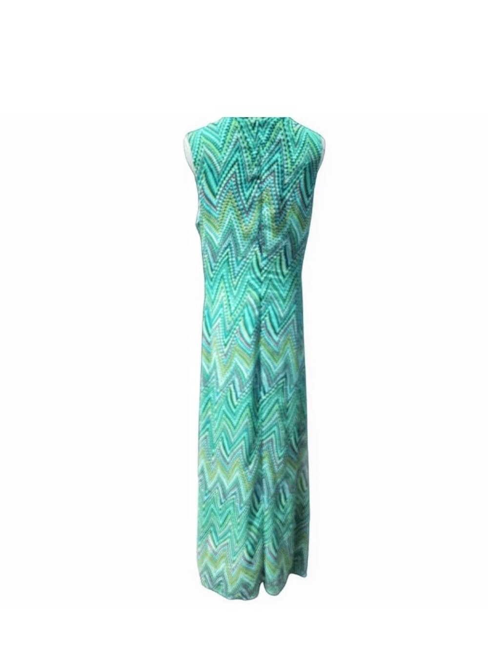 Sharagano Teal Abstract Maxi Dress Size 12 - Picture 4 of 6